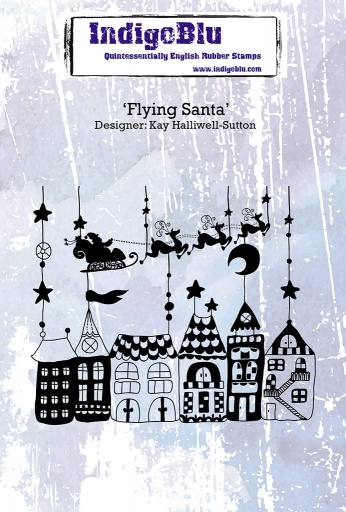 Flying Santa A6 Red Rubber Stamp